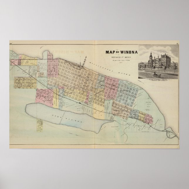 Poster Carte de Winona, Minnesota (Devant)