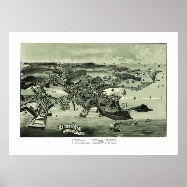 Poster Carte de Woods Hole, Massachusetts de 1887 (Devant)
