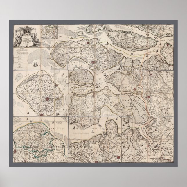 Poster Carte de Zélande, Pays-Bas (1748) (Devant)