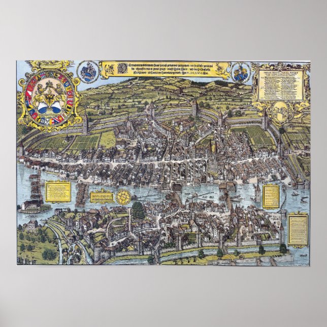 Poster Carte de Zürich 1576 (Devant)
