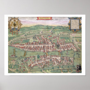 Poster Carte de Zurich, de "Civitates Orbis Terrarum" par