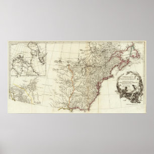 Poster Carte d'encart de frontières de l'Amérique du Nord