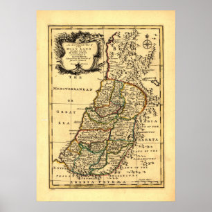 Poster Carte des 12 tribus d'Israël antique, (1752)