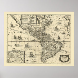 Poster Carte des Amériques par Hondio 1640