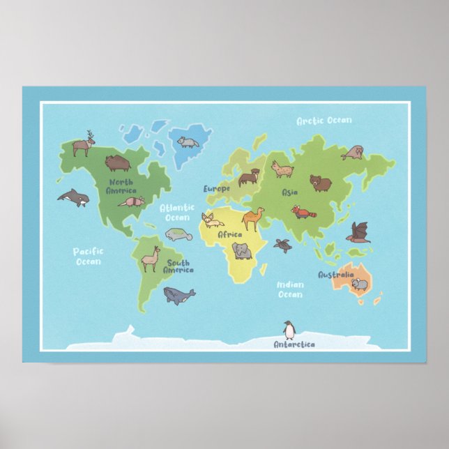 Poster Carte des animaux du monde (Devant)