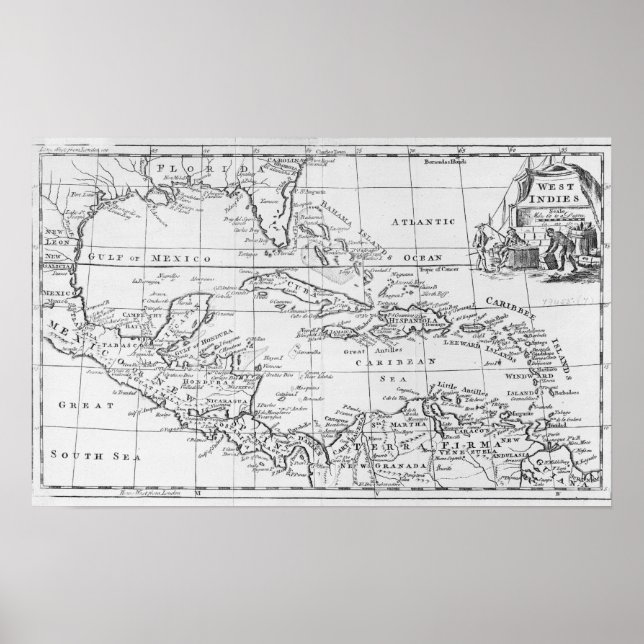 Poster Carte des Antilles (Devant)