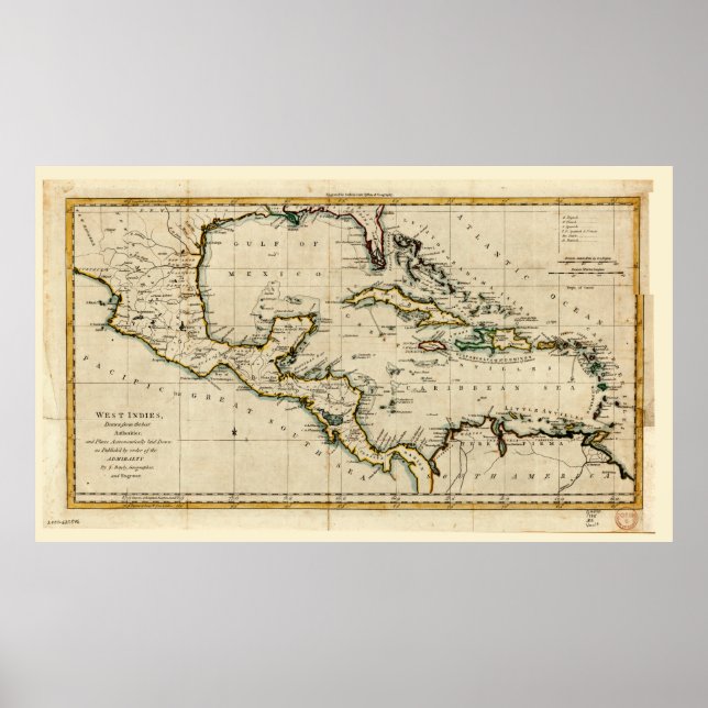Poster Carte des Antilles (1785) (Devant)
