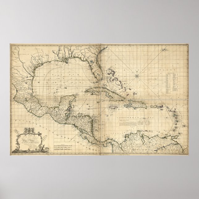 Poster Carte des Antilles par T. Bowen et J. Speer (1774) (Devant)