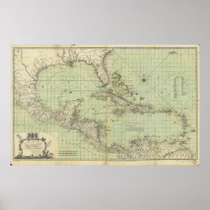 Poster Carte des Antilles par Thomas Bowen (1774)