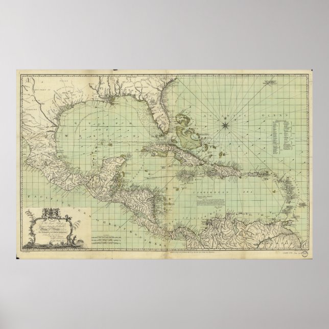 Poster Carte des Antilles par Thomas Bowen (1774) (Devant)