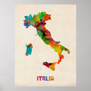Poster Carte des aquarelles en Italie, Italie