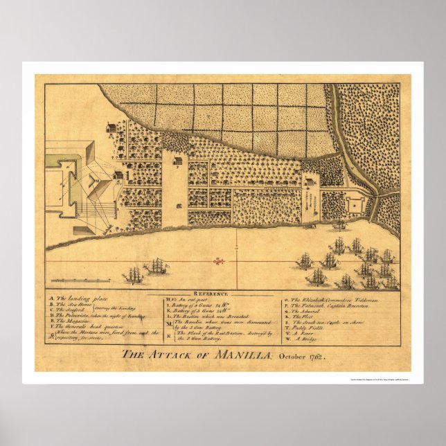 Poster Carte des attaques de Manille Philippines 1762 (Devant)