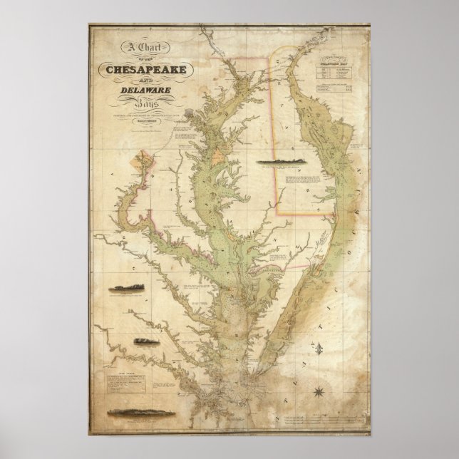 Poster Carte des baies Chesapeake et Delaware (Devant)