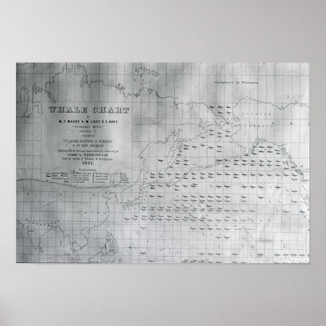 Poster Carte des baleines du Pacifique Nord, 1851 (Devant)
