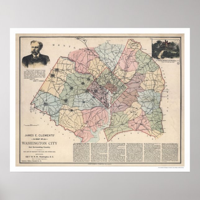 Poster Carte des banlieues de Washington DC par Clements  (Devant)