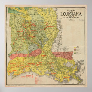 Poster Carte des champs pétrolifères et gaziers de la Lou