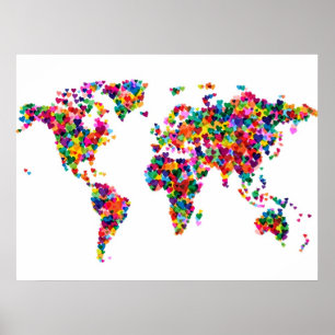 Poster Carte des Coeurs d'Amour de la Carte du Monde