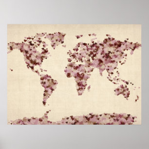 Poster Carte des Coeurs d'Amour de la Carte du Monde