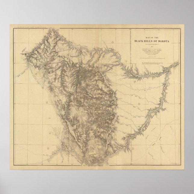 Poster Carte des collines noires du Dakota (Devant)