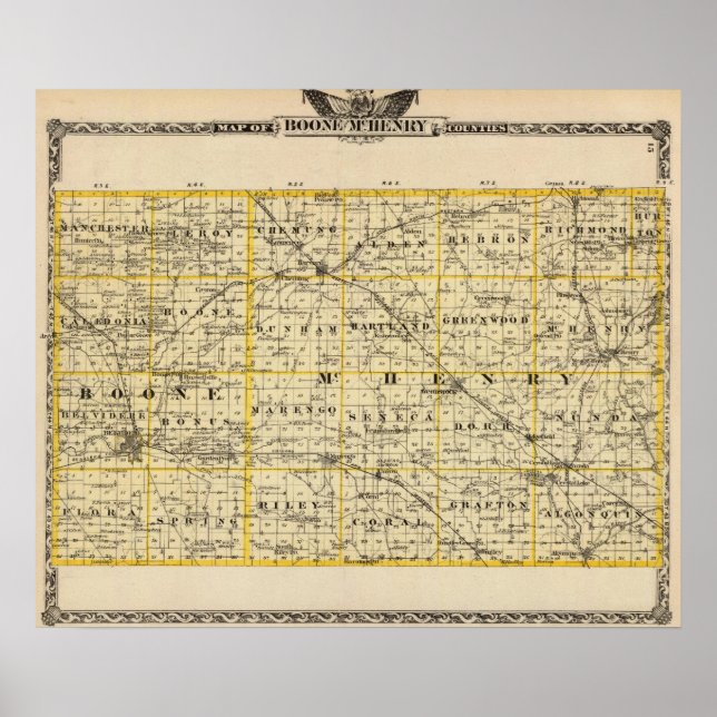 Poster Carte des comtés de Boone et McHenry (Devant)