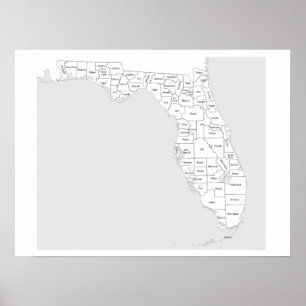 Poster Carte des comtés de Floride avec des contours et d