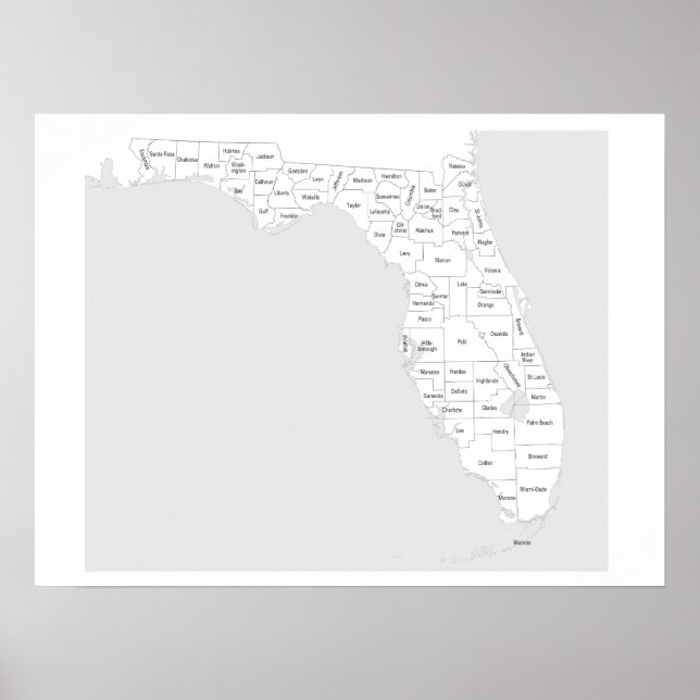 Poster Carte des comtés de Floride avec des contours et d (Devant)
