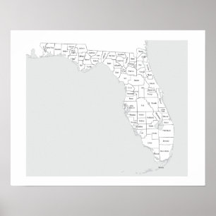 Poster Carte des comtés de Floride avec des contours et d