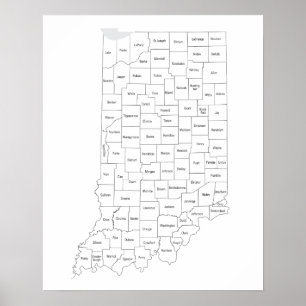 Poster Carte des comtés de l'Indiana avec plan de l'État