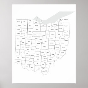 Poster Carte des comtés de l'Ohio