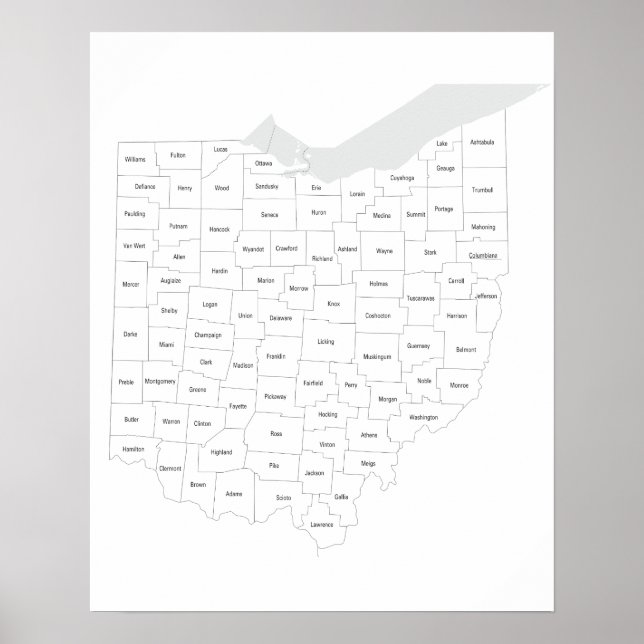Poster Carte des comtés de l'Ohio (Devant)