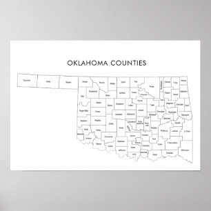 Poster Carte des comtés de l'Oklahoma avec les noms de co