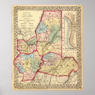 Poster Carte des comtés de Preston, Taylor, Barbour, Tuck
