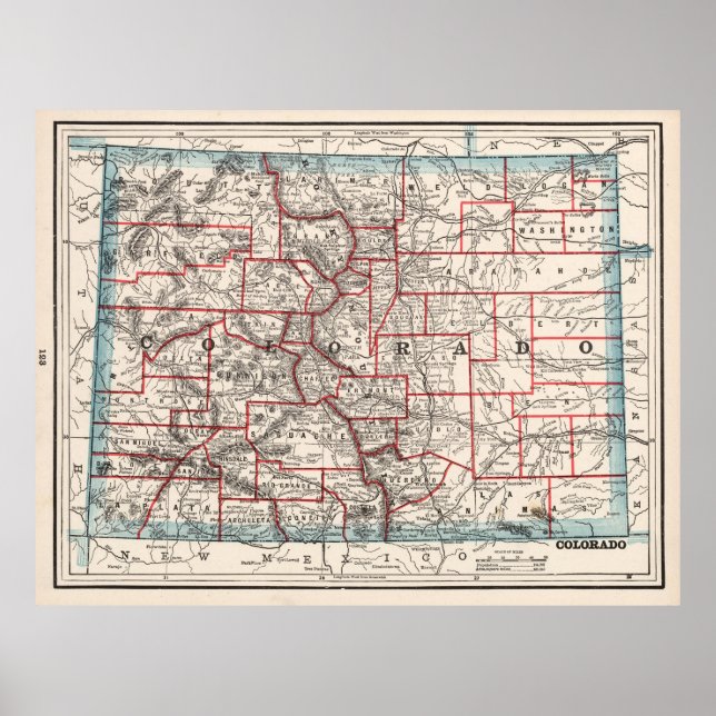 Poster Carte des comtés du Colorado (1893) (Devant)