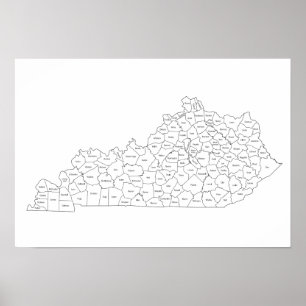 Poster Carte des comtés du Kentucky avec noms de comtés