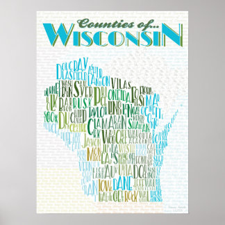 Poster Carte des comtés du Wisconsin