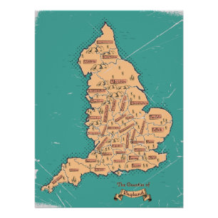 Poster Carte des comtés vintage d'Angleterre