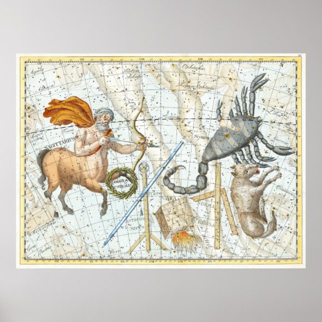 Poster Carte des constellations célestes vintages (Devant)