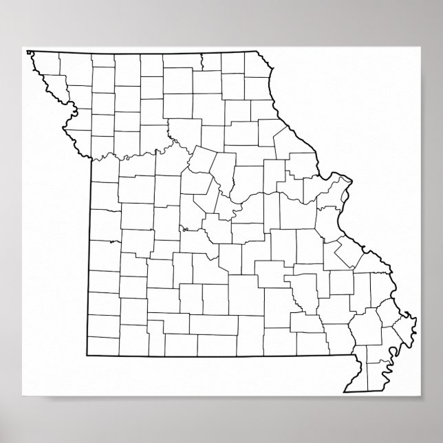 Poster Carte des détails des comtés du Missouri Blank (Devant)