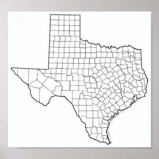 Poster Carte des détails des comtés du Texas Blank