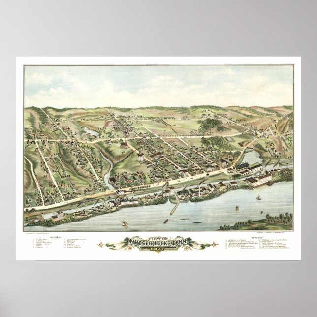 Poster Carte des écluses de Windsor, CT en 1877 (Devant)