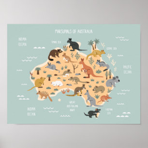 Poster Carte des enfants de marsupiaux australiens
