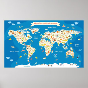 Poster Carte des enfants du monde avec animaux