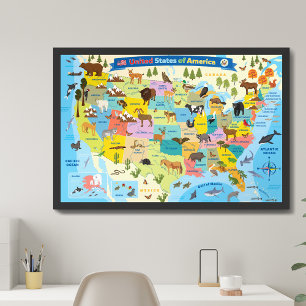 Poster Carte des enfants US Whimsical Cartoon Art États-U