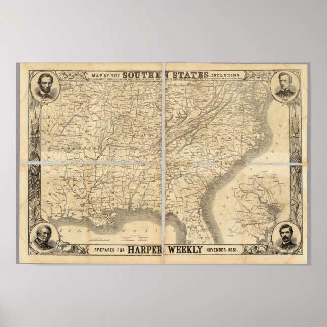 Poster Carte Des États Du Sud (Devant)