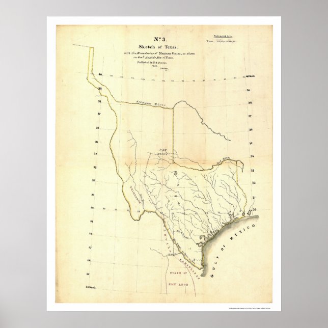 Poster Carte des États du Texas et du Mexique par Tanner  (Devant)