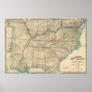 Poster Carte des états sudiste de l'Amérique