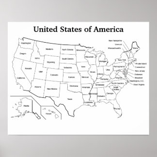 Poster Carte des États-Unis avec les noms des États