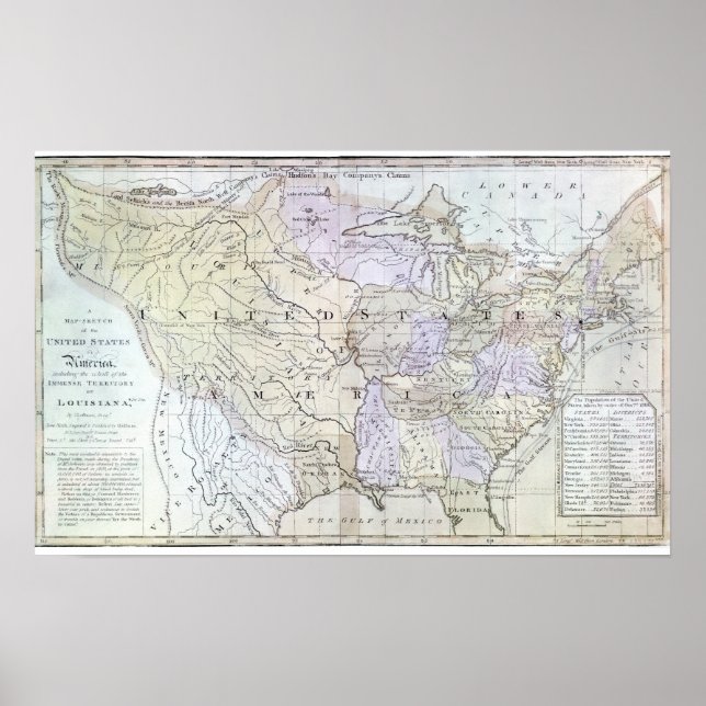 Poster CARTE DES ÉTATS-UNIS, c1812 (Devant)