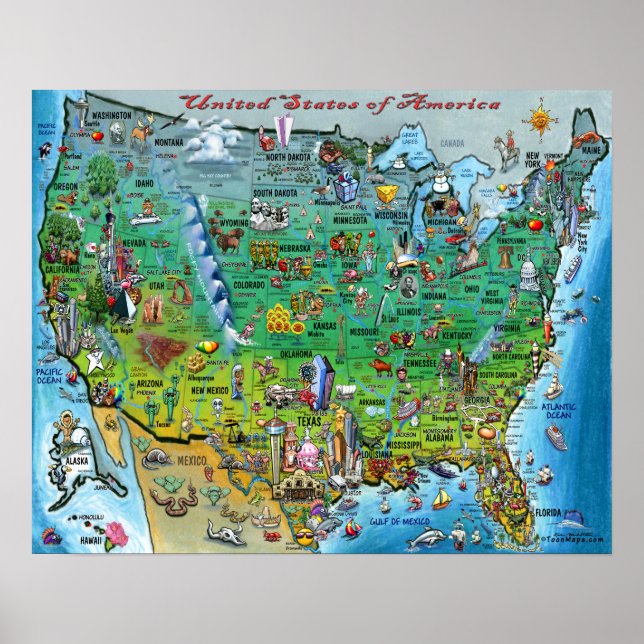 Poster Carte des États-Unis d'Amérique (Devant)