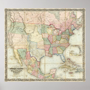 Poster Carte des États-Unis d'Amérique